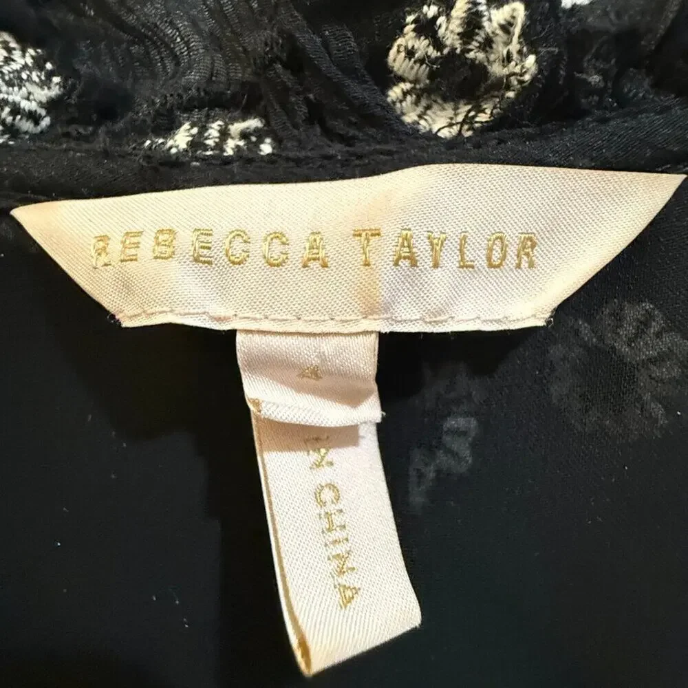 Rebecca Taylor Black Daisy Floral Ruffle Blouse Size 2 — Romantic Silk Top - Picture 8 of 8